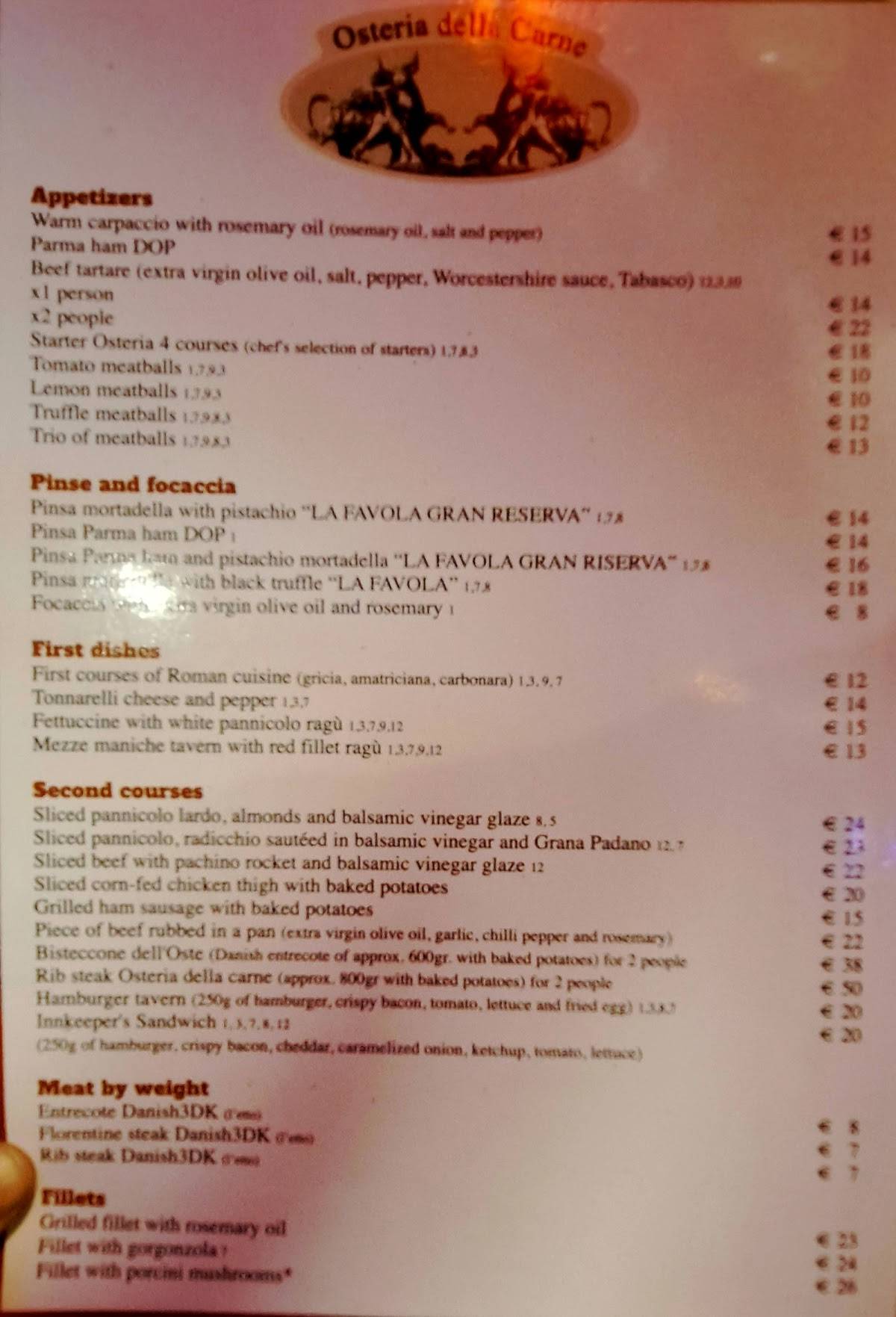 Menu di Osteria Della Carne 