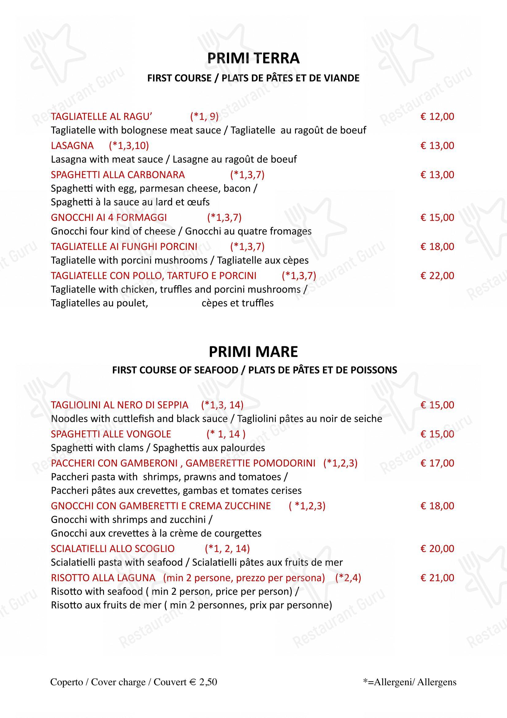Ristorante Pizzeria Due Colonne in Venezia - Menu