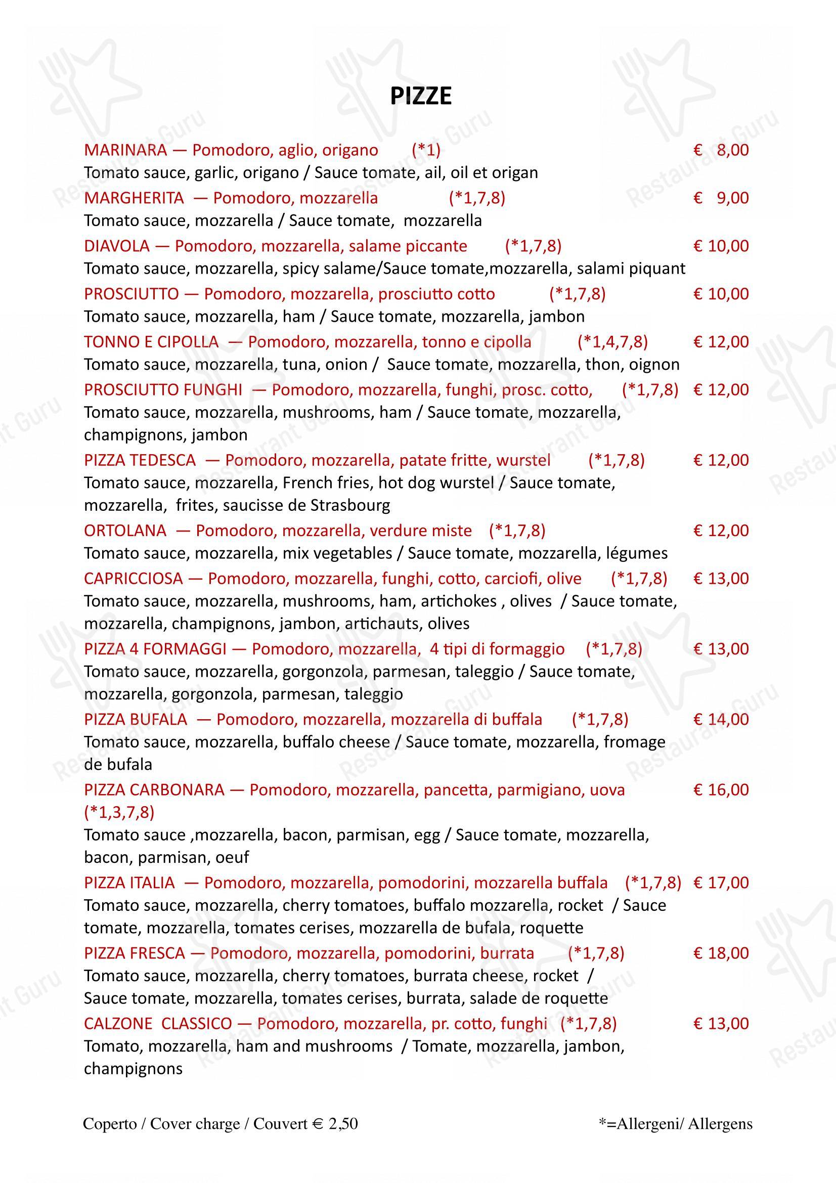 Menu per Ristorante Pizzeria Due Colonne in Venezia