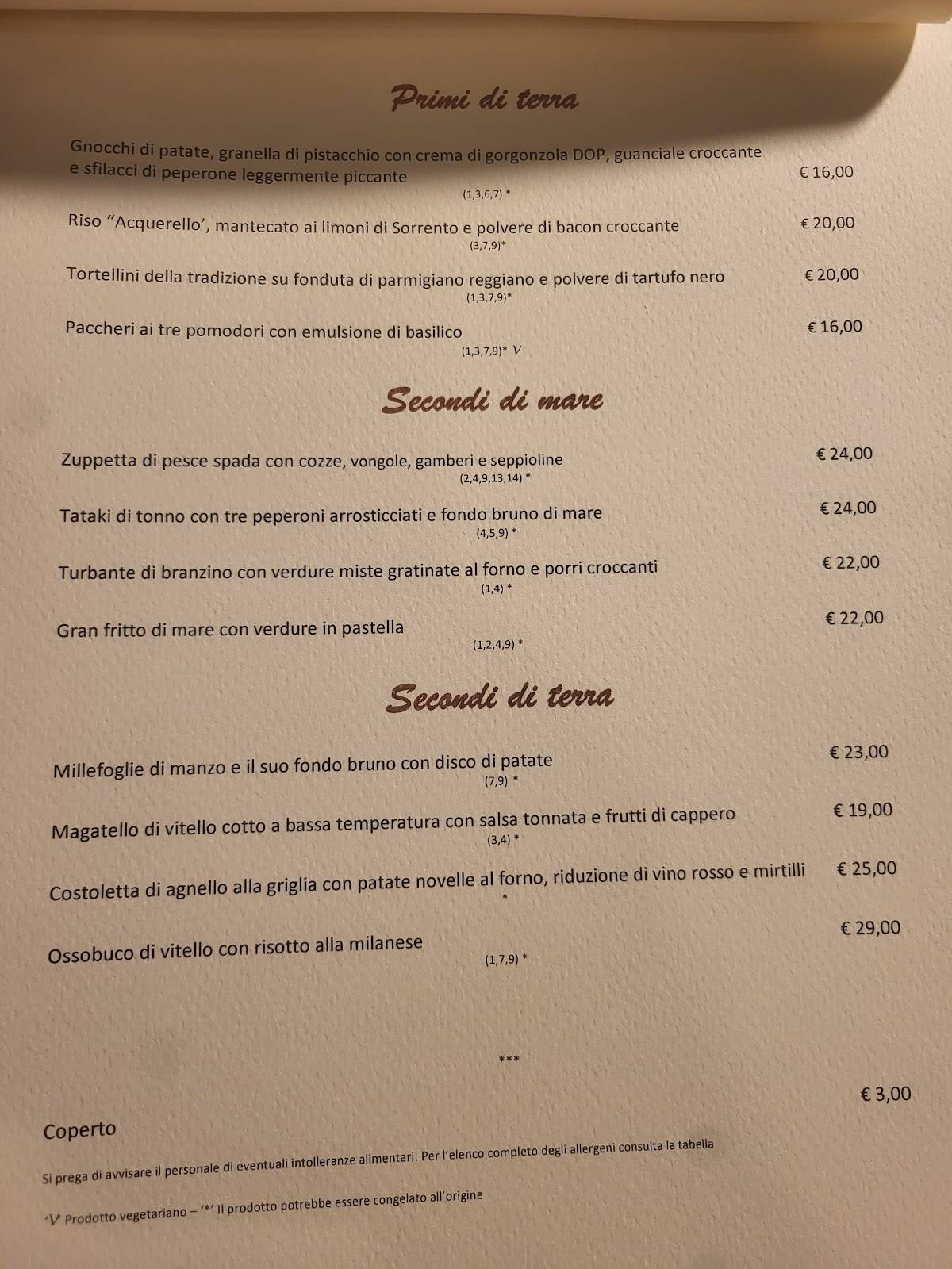 Menu di Osteria Vialarga 
