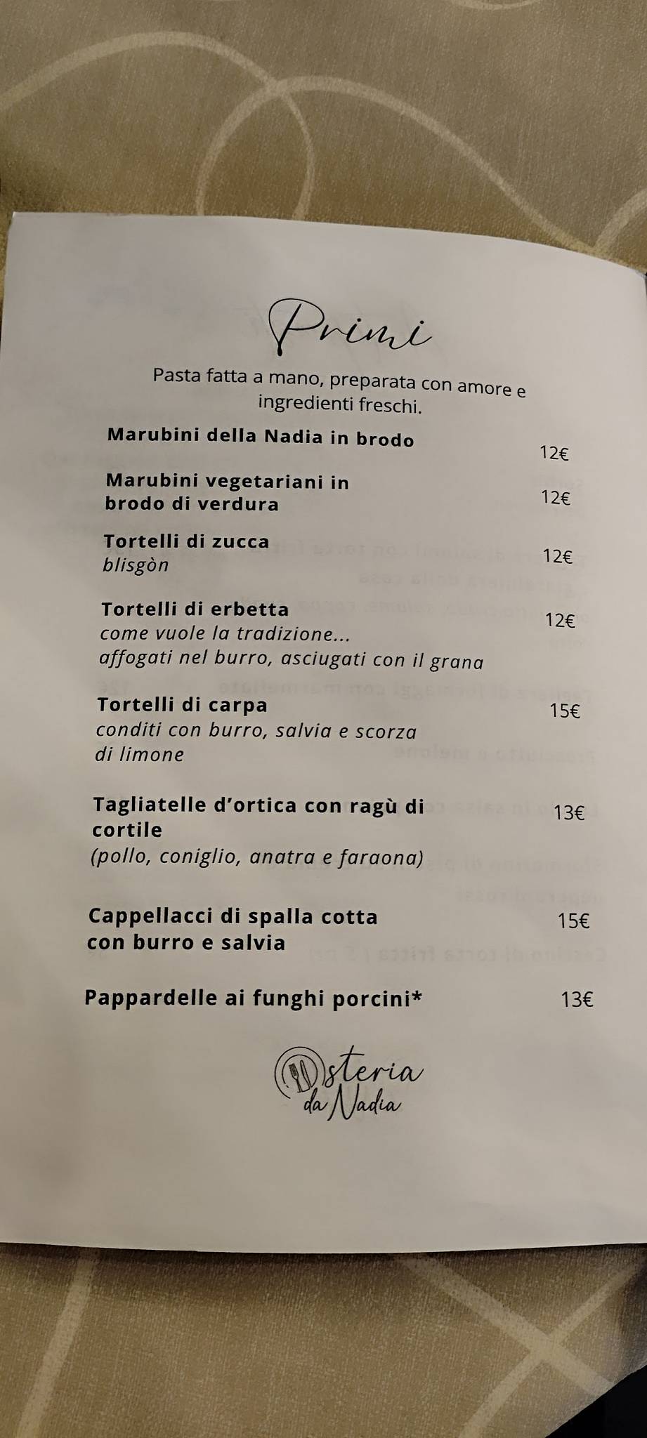 Menu di Osteria da Nadia 