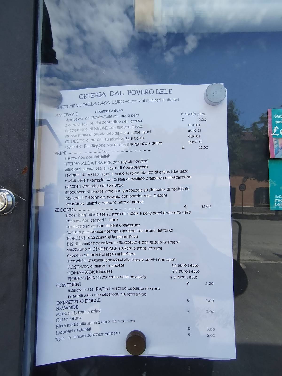 Menu di Osteria dal povero Lele 