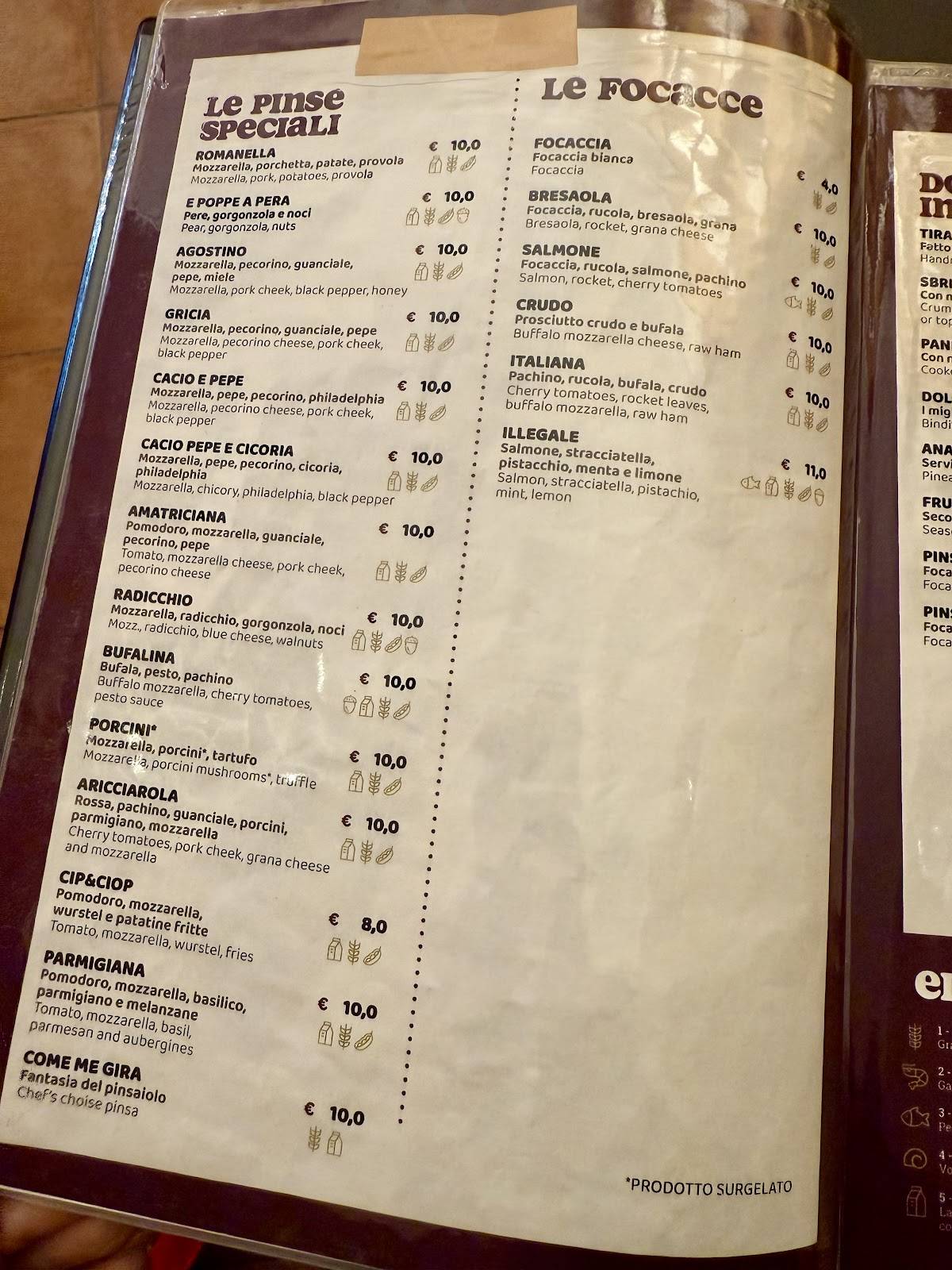 Menu di Fraschetta la Romanella 