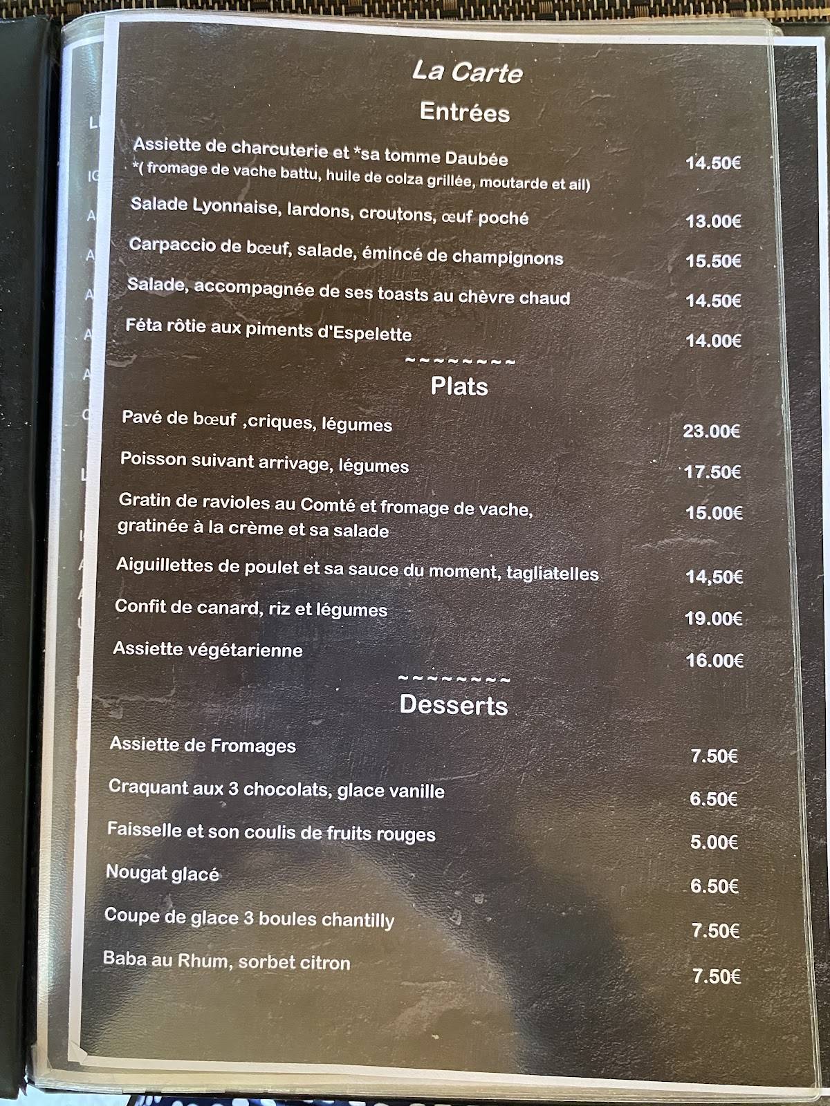 Menu de Outre Terre