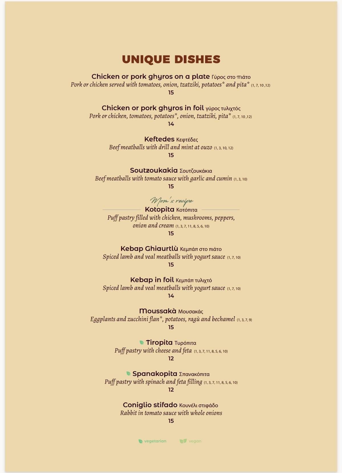 Menu di Mazì - Ristorante Greco - Trastevere 