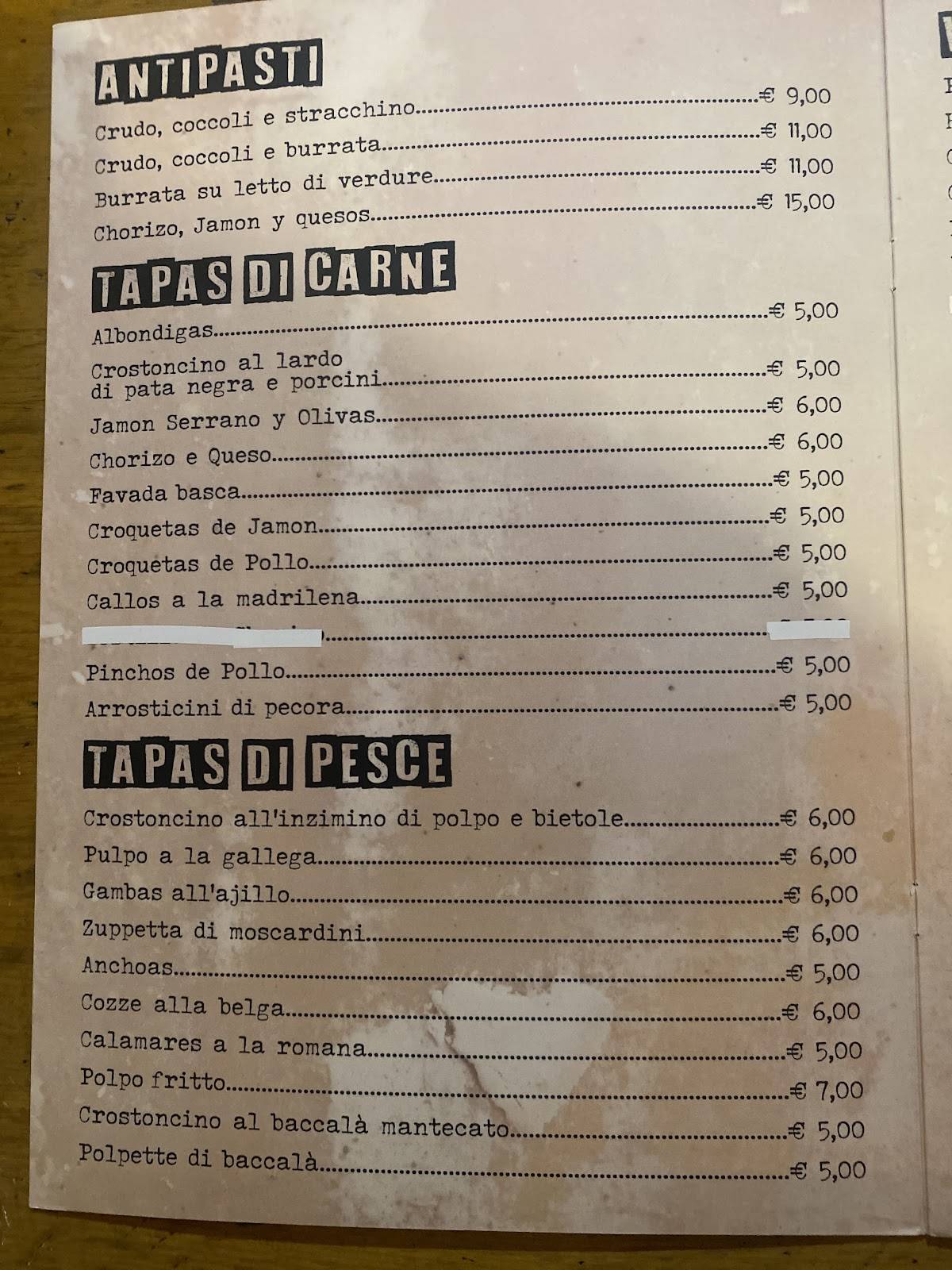 Menu di Oveja negra 