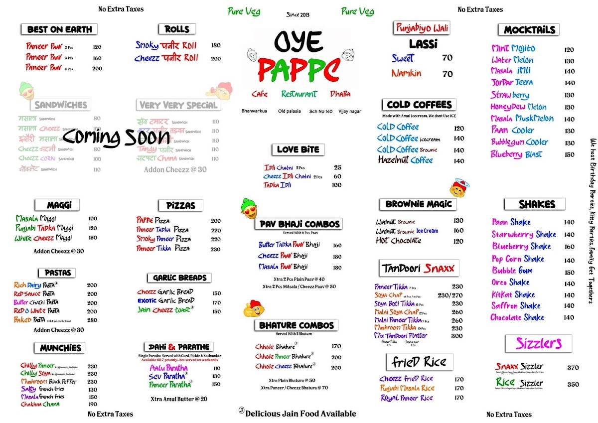 Oye Pappe menu