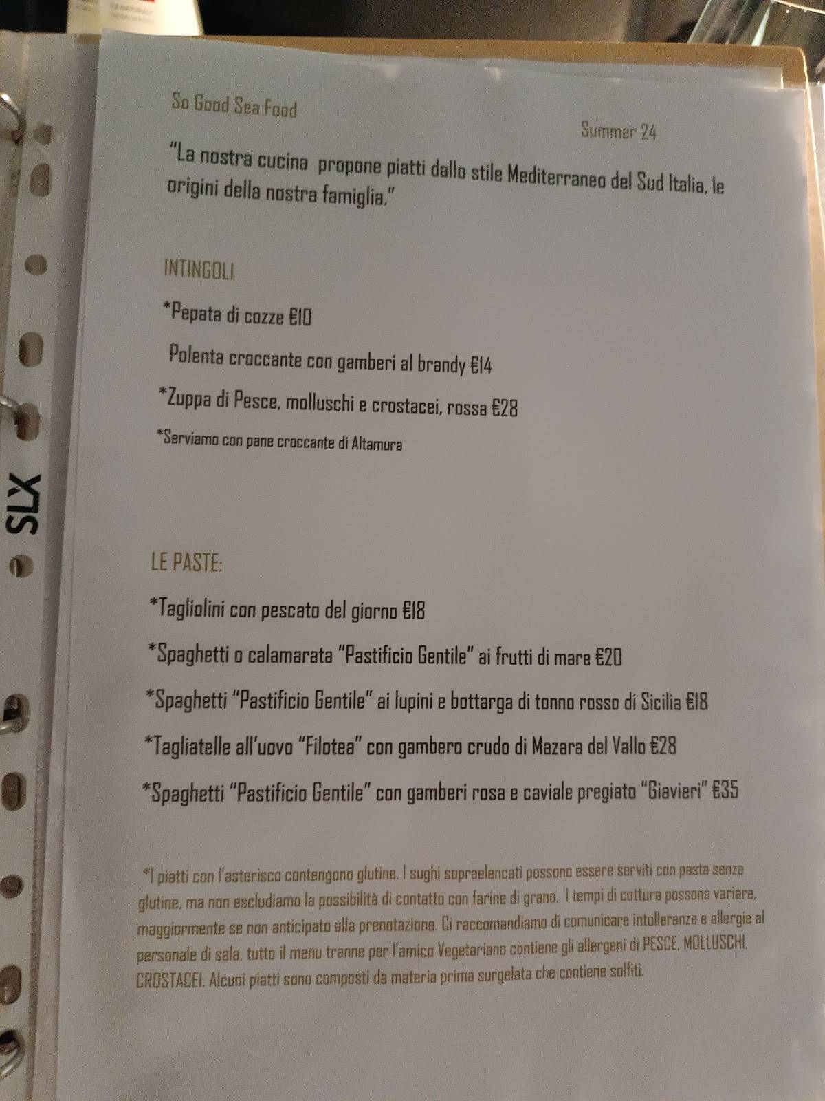 Menu di Oyster Barba - Ristorantino della Giò 
