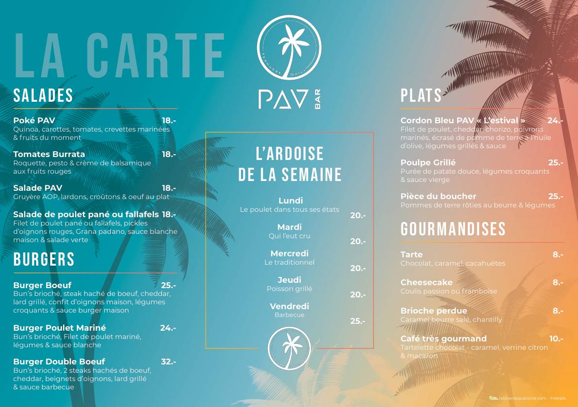 Menu de PAV Bar