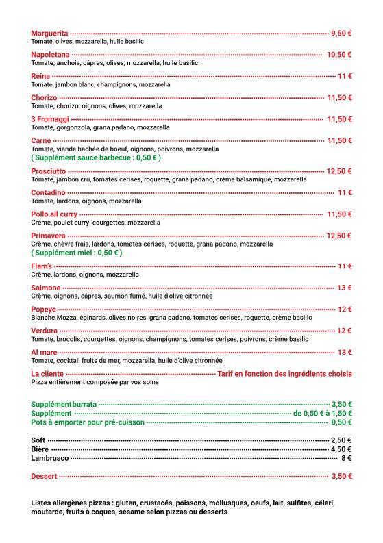 Menu de PIZZA DI SCALA