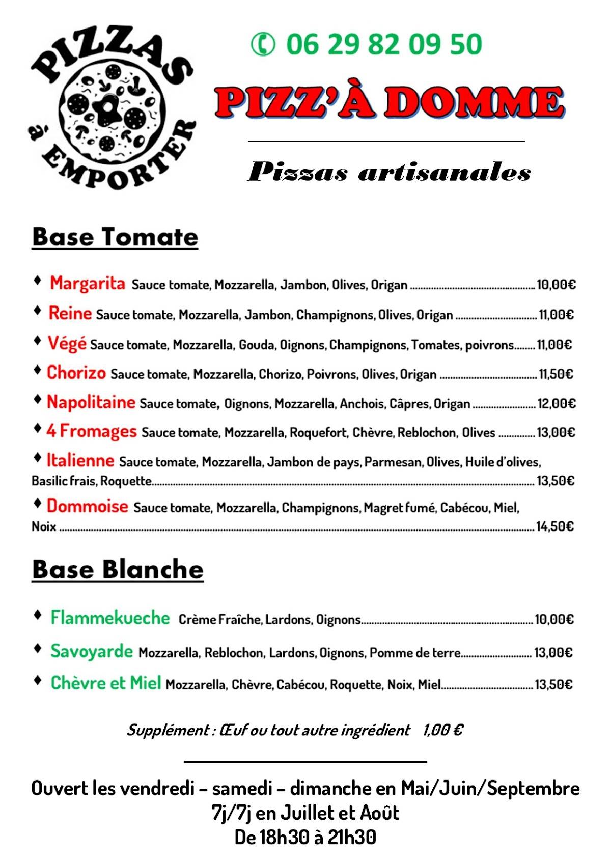 Menu de Pizz'a Domme