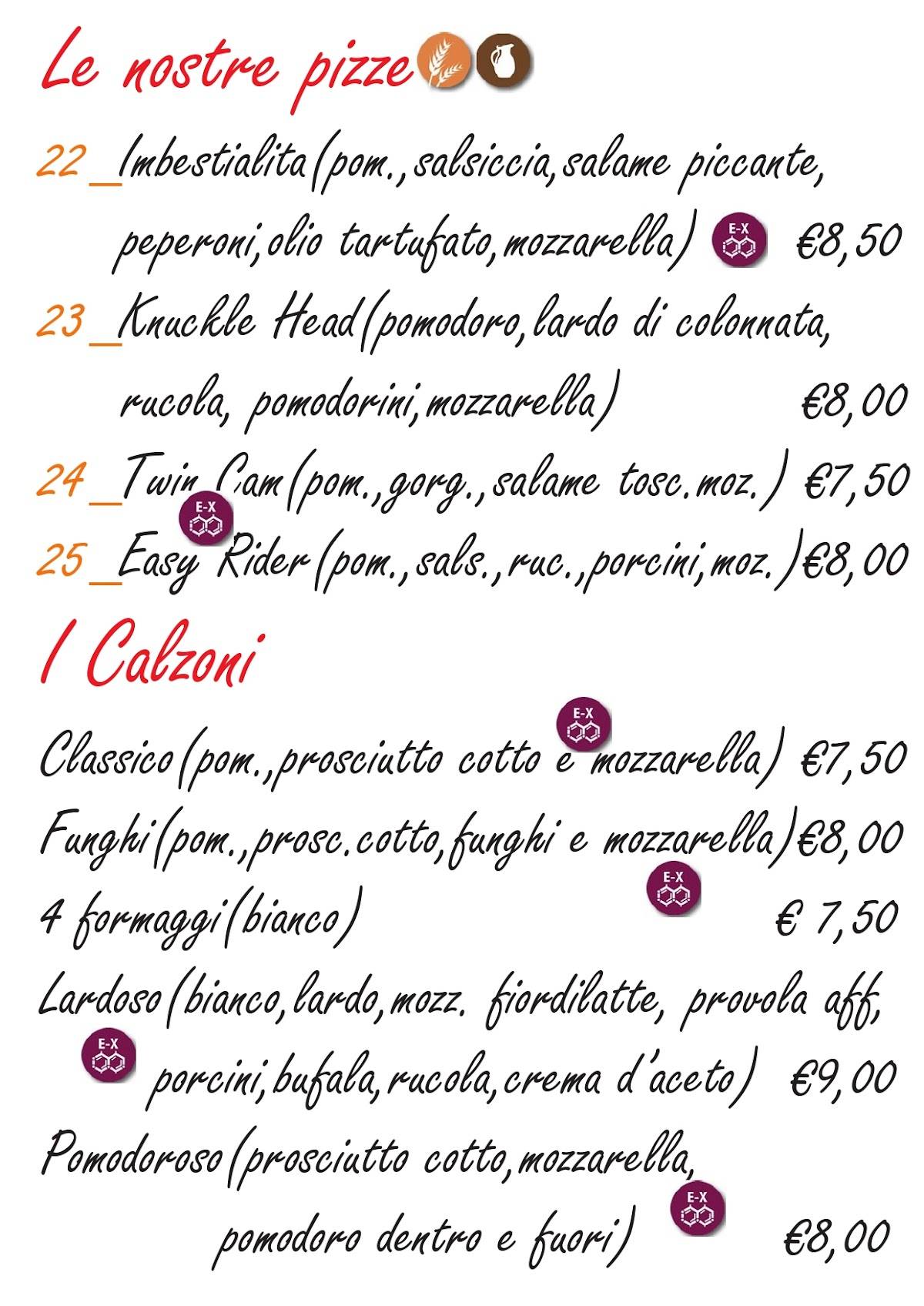 Menu di PIZZERIA EASY RIDER 