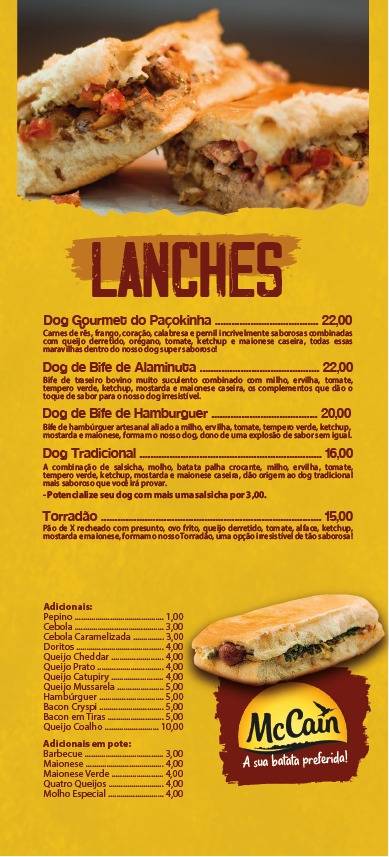 Paçokinha - Restaurante e Lancheria cardápio