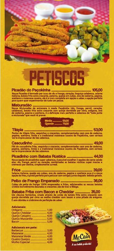 Paçokinha - Restaurante e Lancheria cardápio