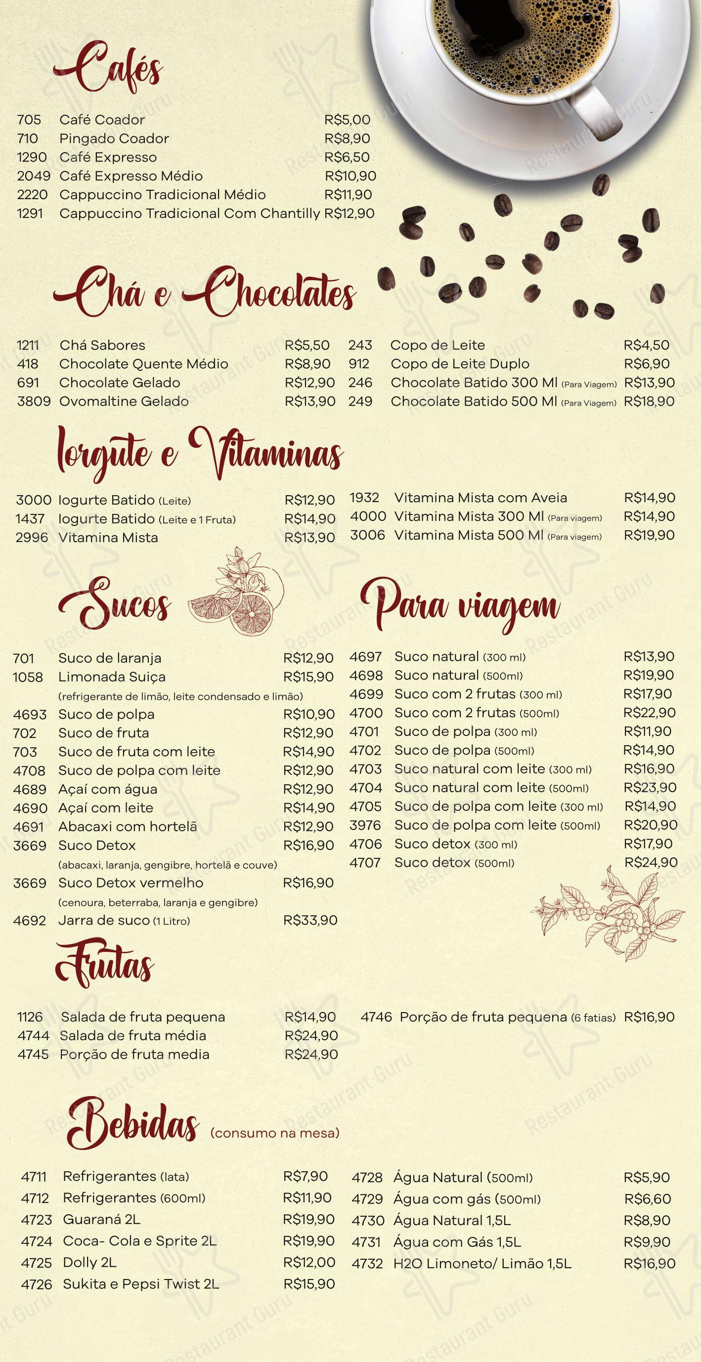 Menu para Padaria Bella Caiubi em Santo André