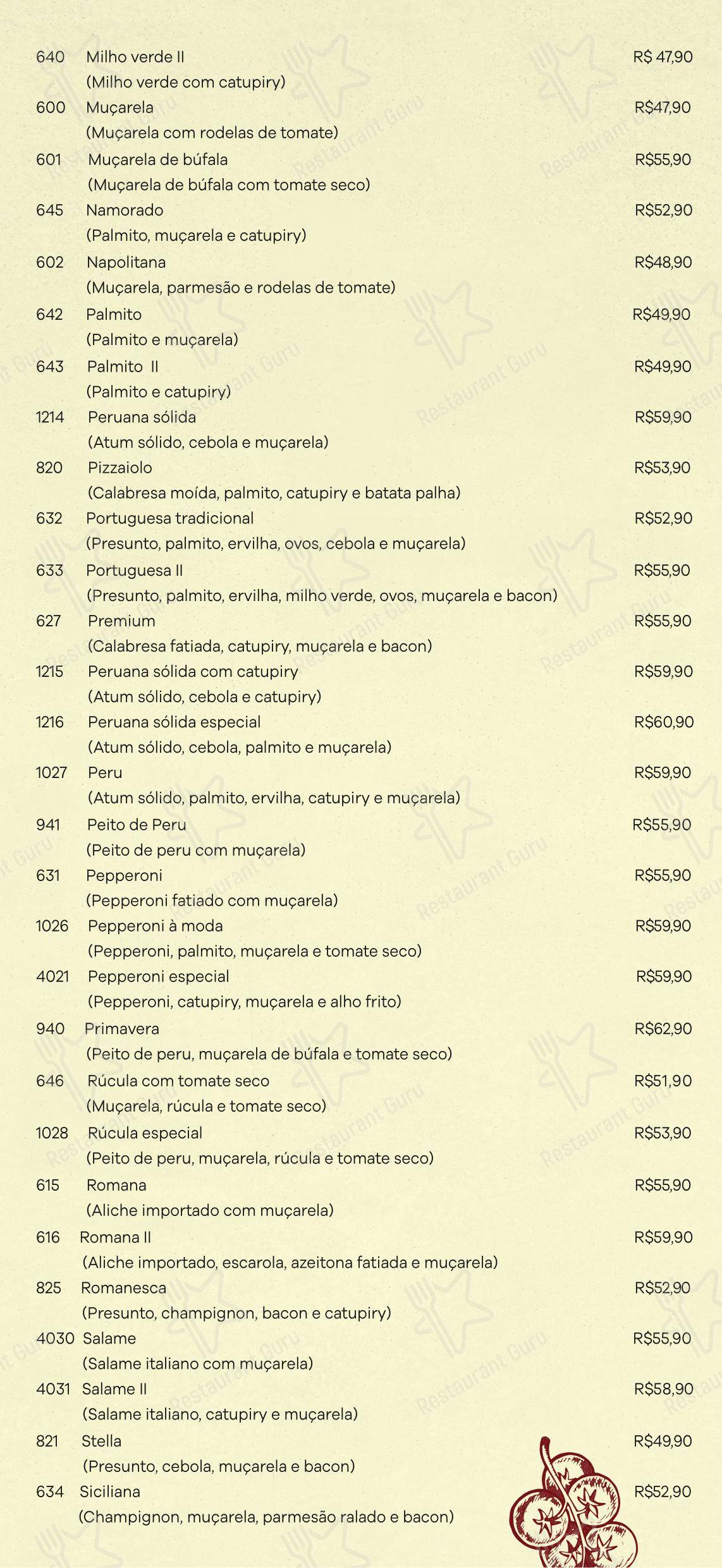 Menu para Padaria Bella Caiubi restaurante