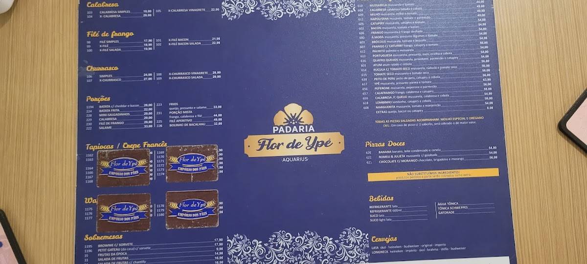 Padaria Flor de Ypê Aquarius cardápio