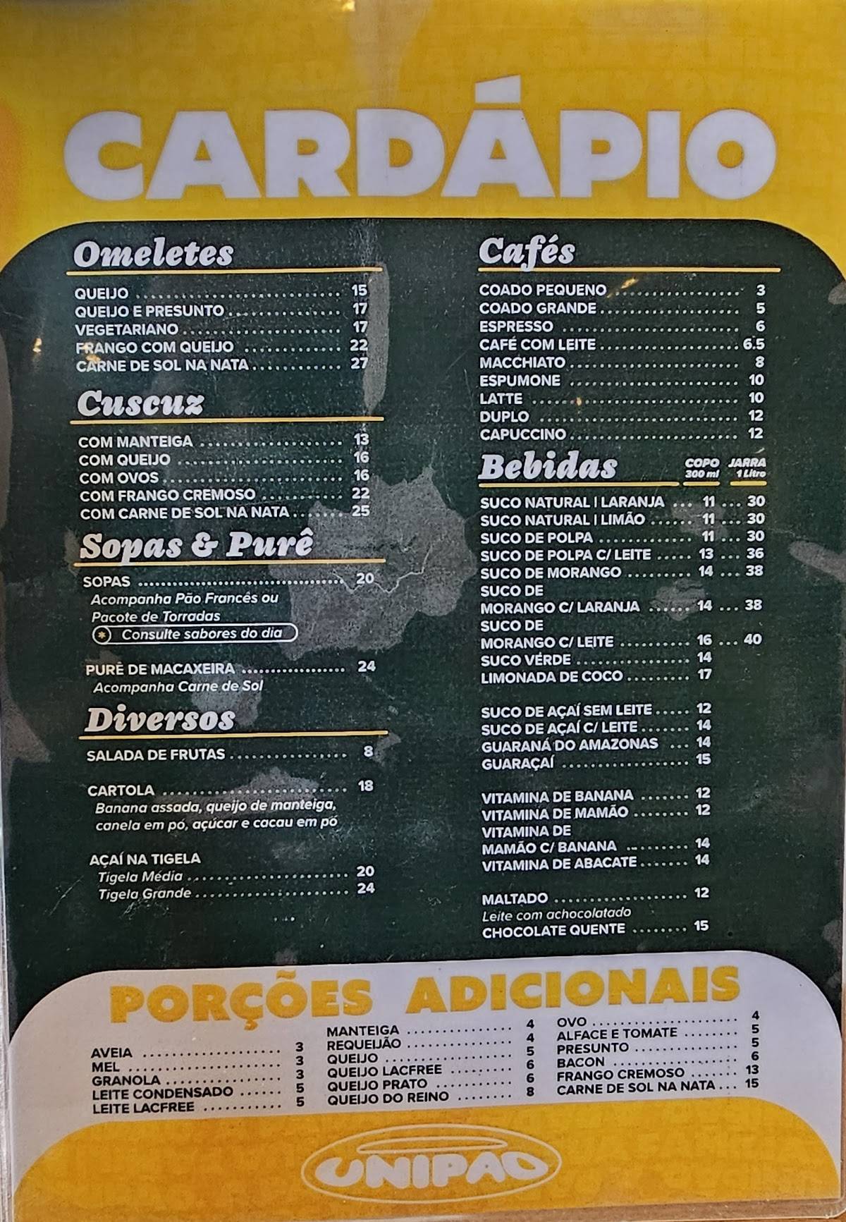 Padaria unipão cardápio