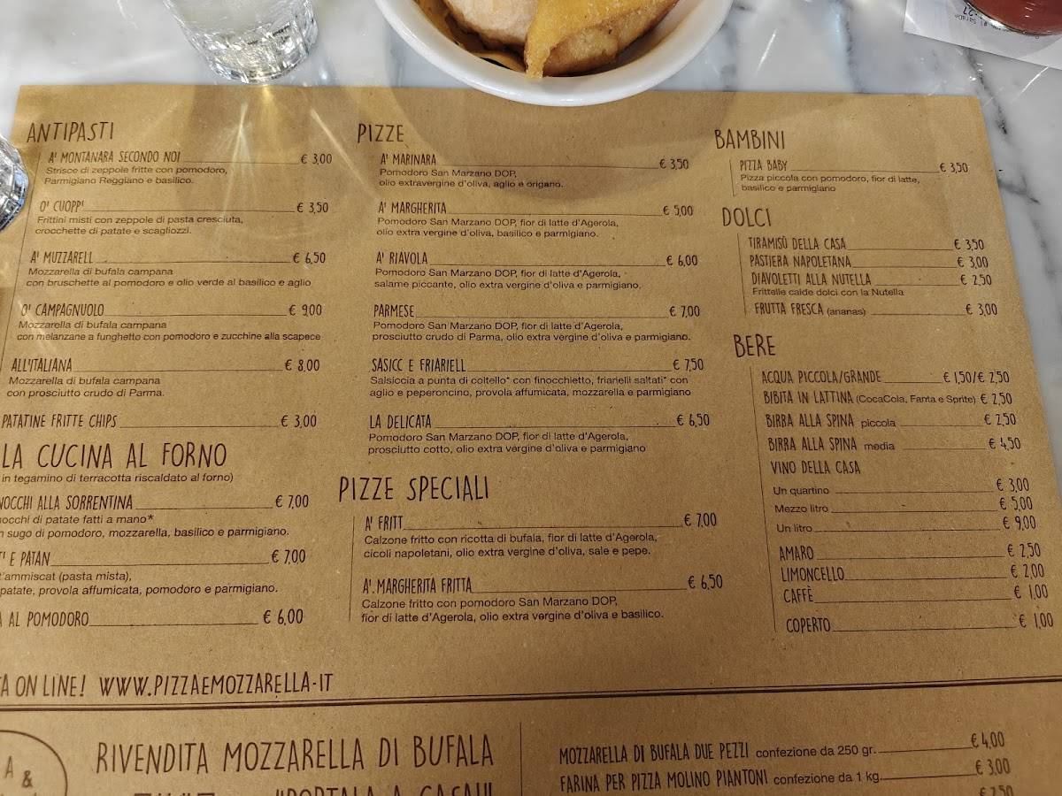 Menu di Pizza e Mozzarella 