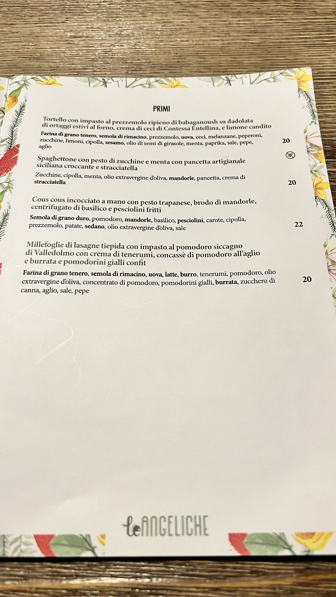 Menu di Le Angeliche 