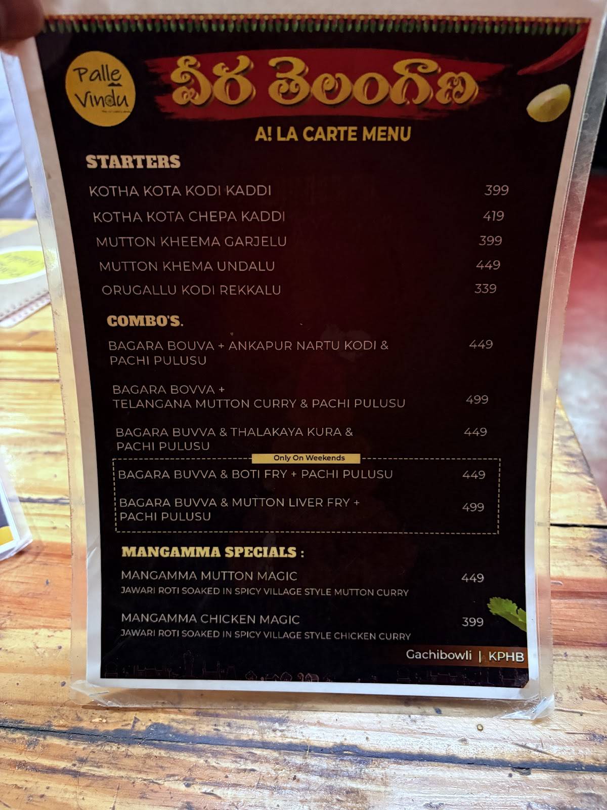 Palle vindu menu