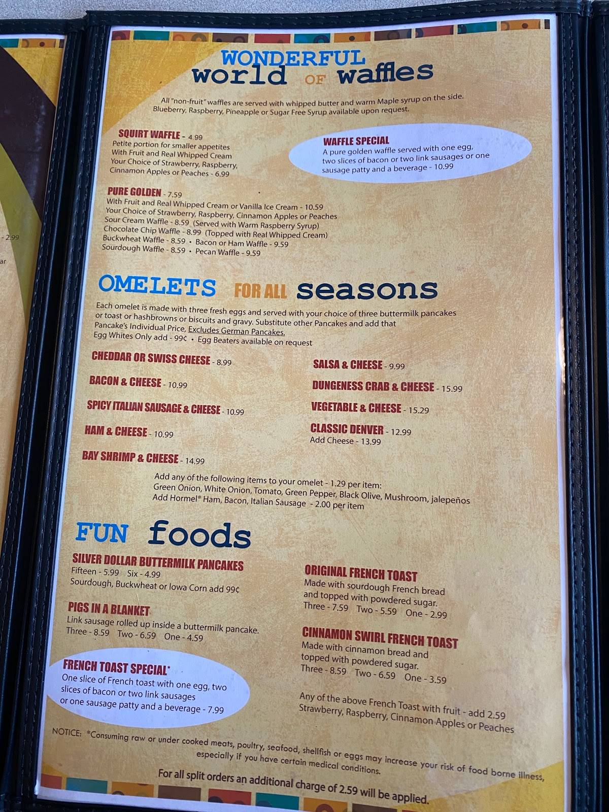 Menu at Pancake Haus restaurant, Edmonds
