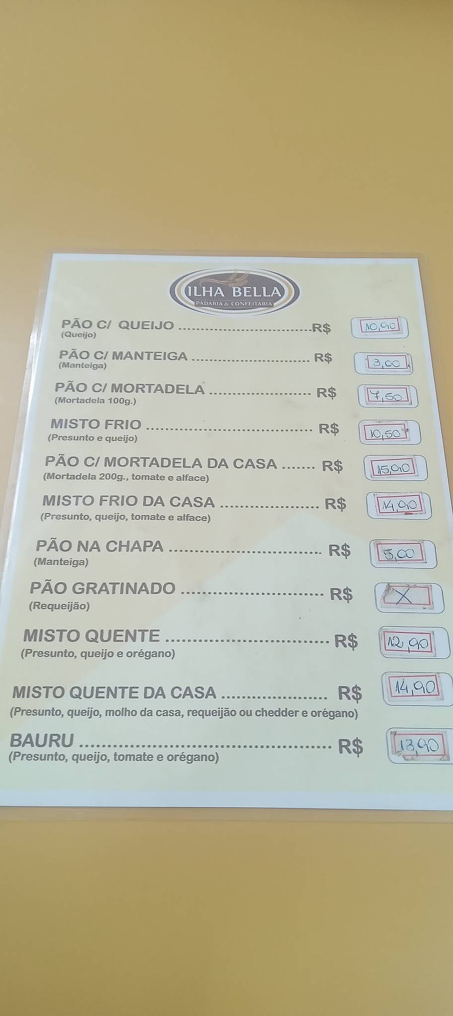Panificadora Ilha Bella cardápio