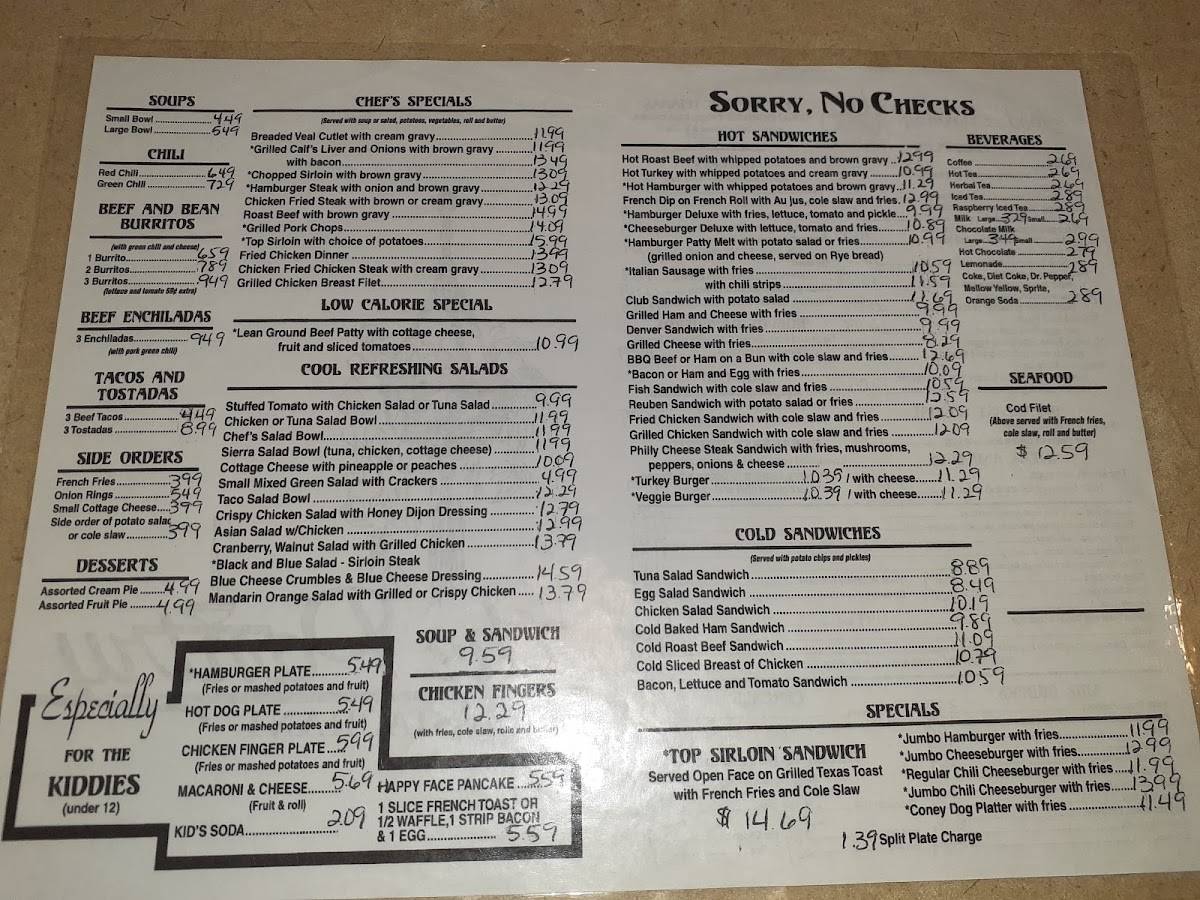 Menu at Pantry Restaurant, Pueblo