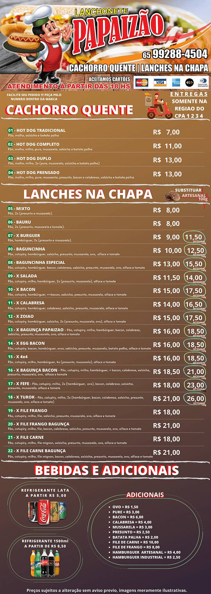 Papaizão Lanches cardápio