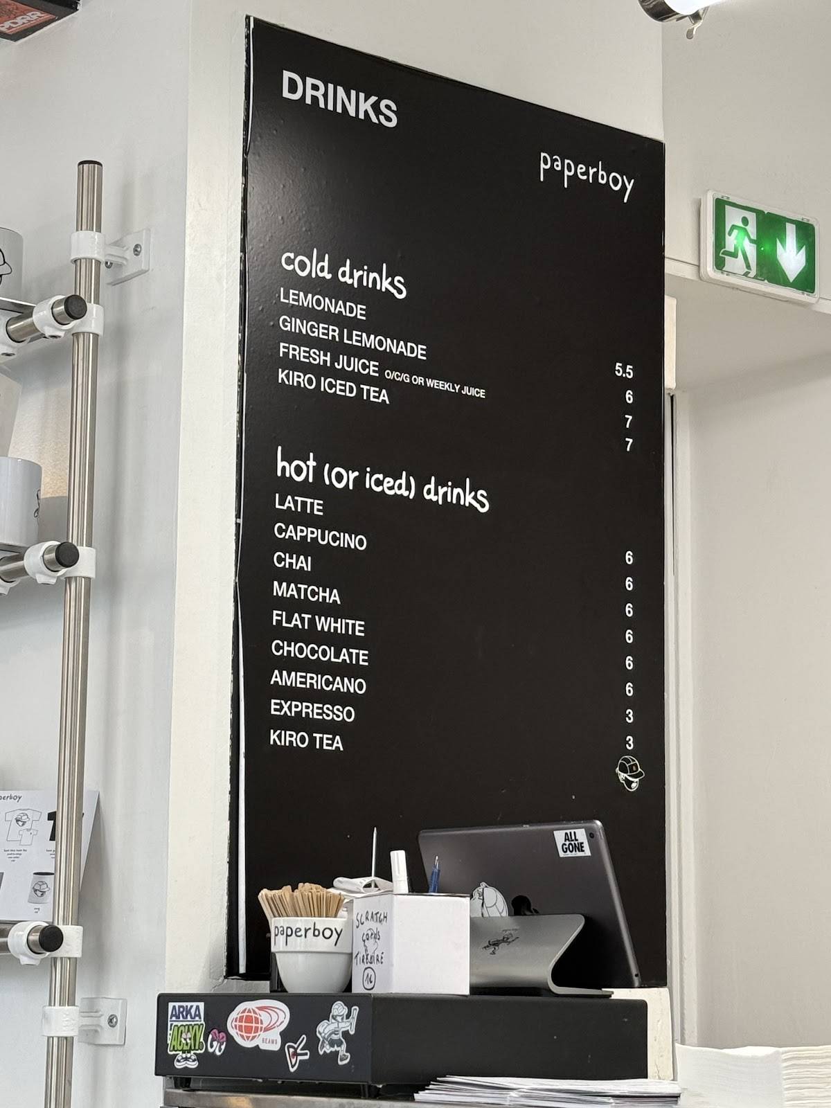 Menu de Paperboy Paris