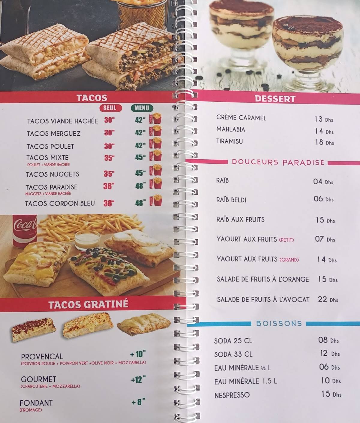 Menu de Paradise