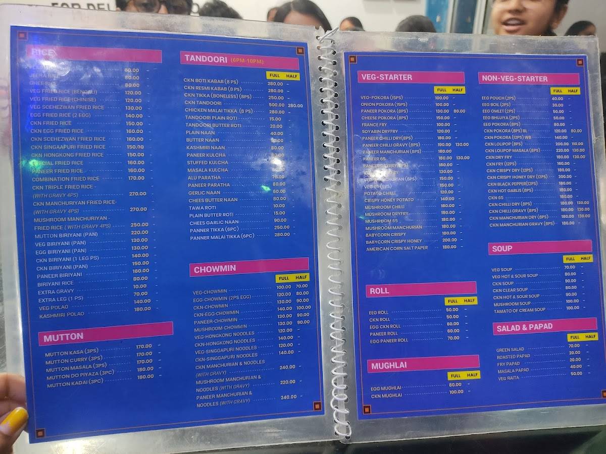 Parbon Restaurant menu