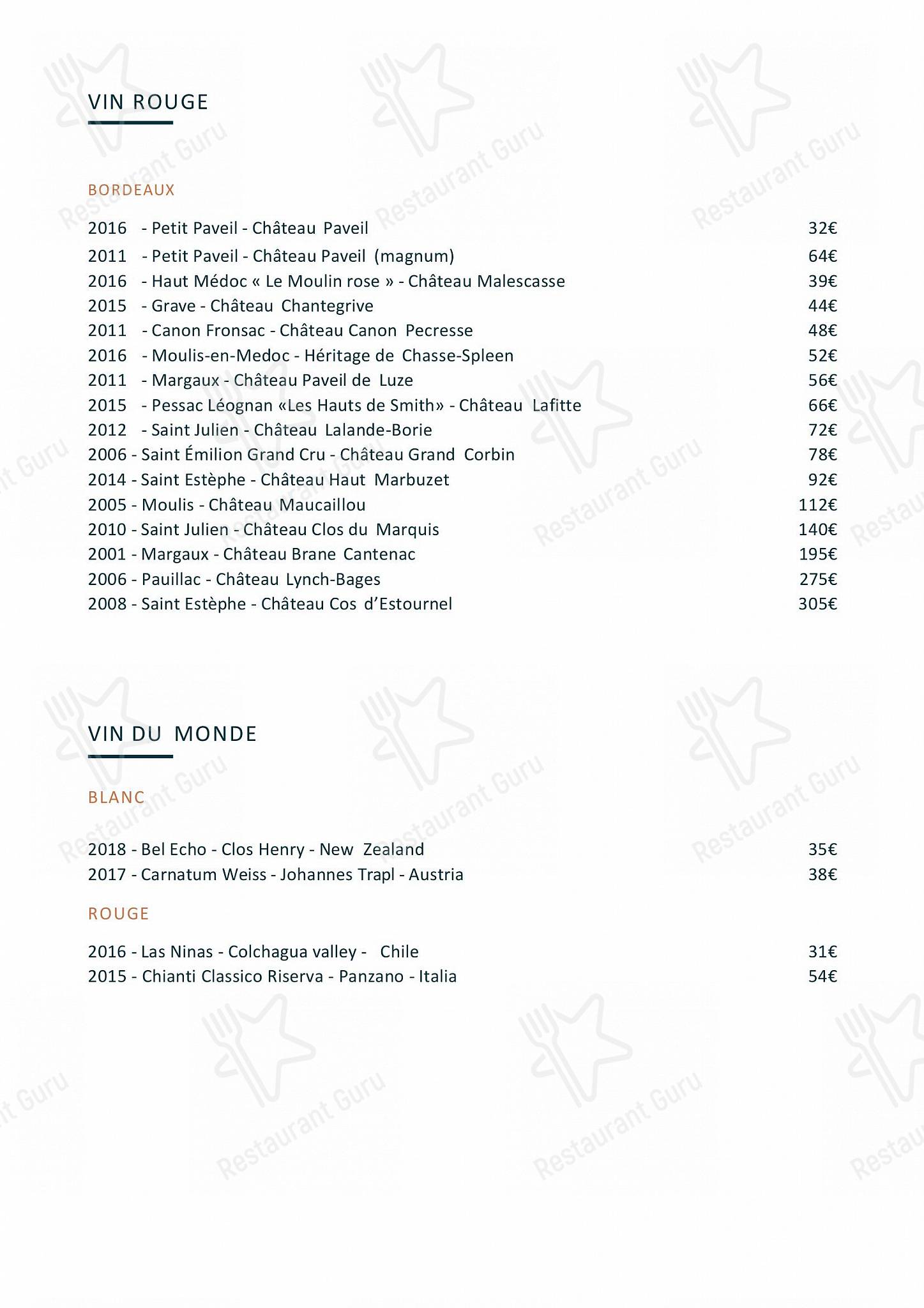 Menu pour Fitzgerald - Bar menu