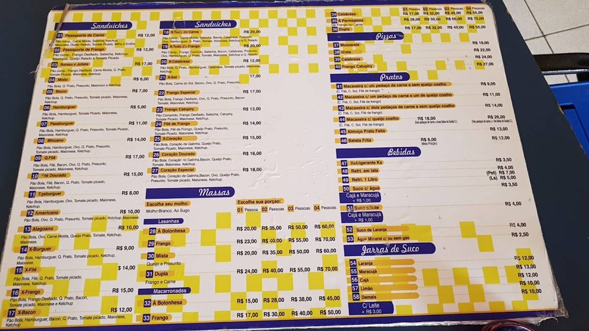 Passaporte do Gilmar cardápio