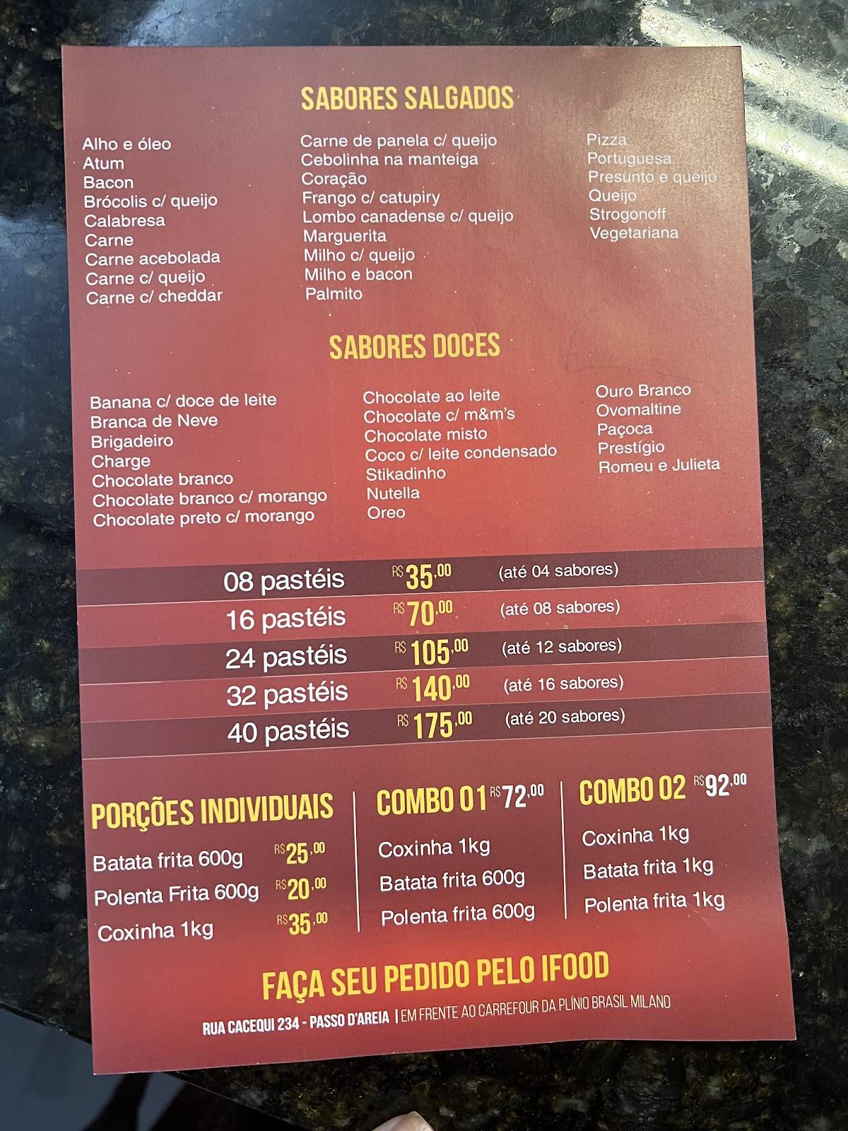 Pastéis do Porto cardápio