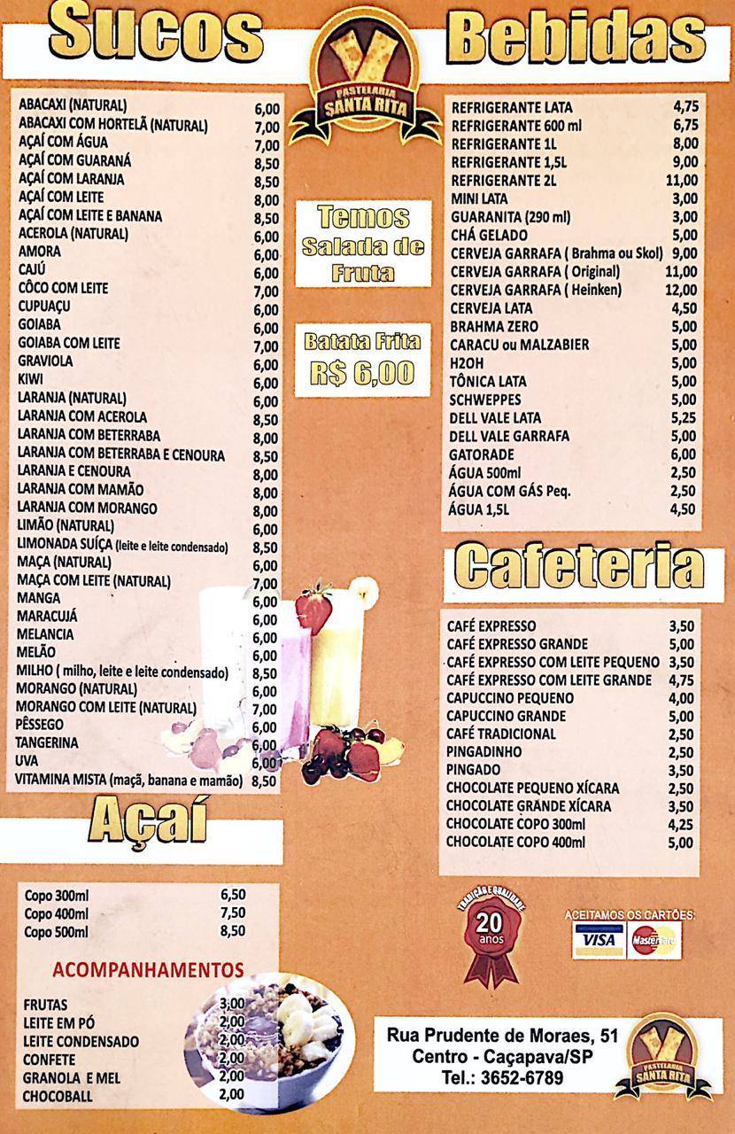 Pastelaria e Lanchonete - Santa Rita cardápio