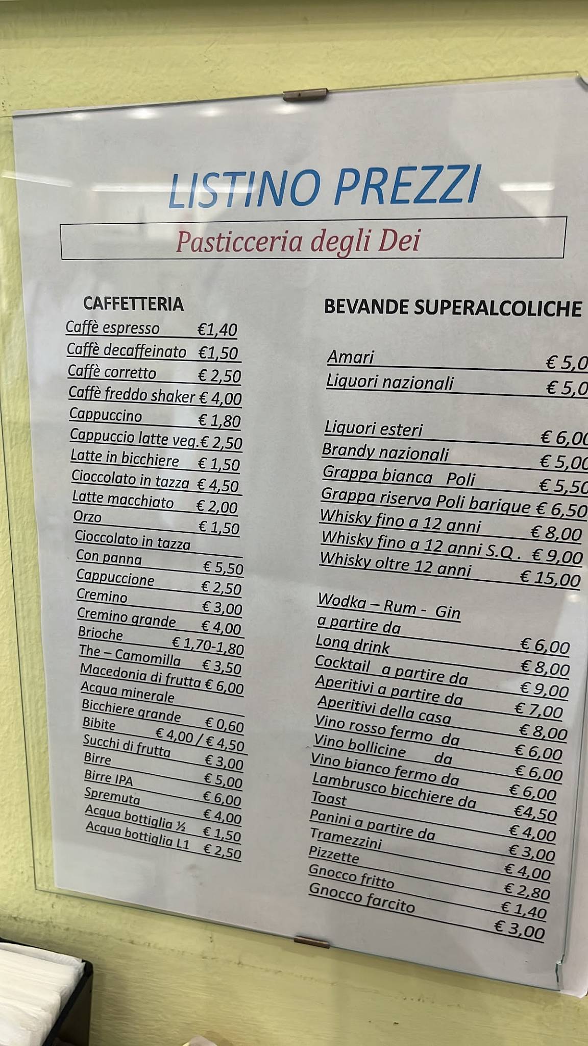 Menu di Pasticceria degli Dei 