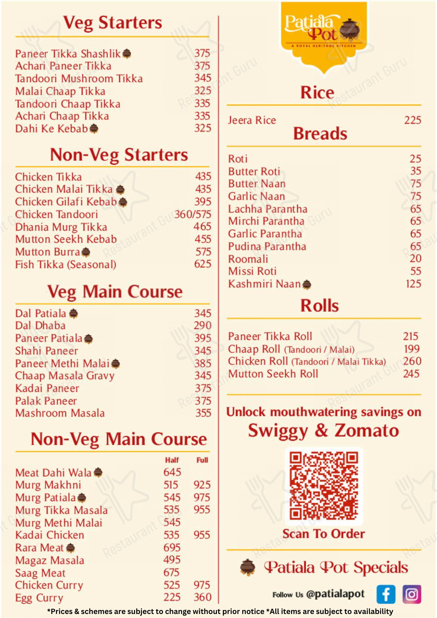 Check out the menu for Patiala Pot - A Royal Heritage Kitchen