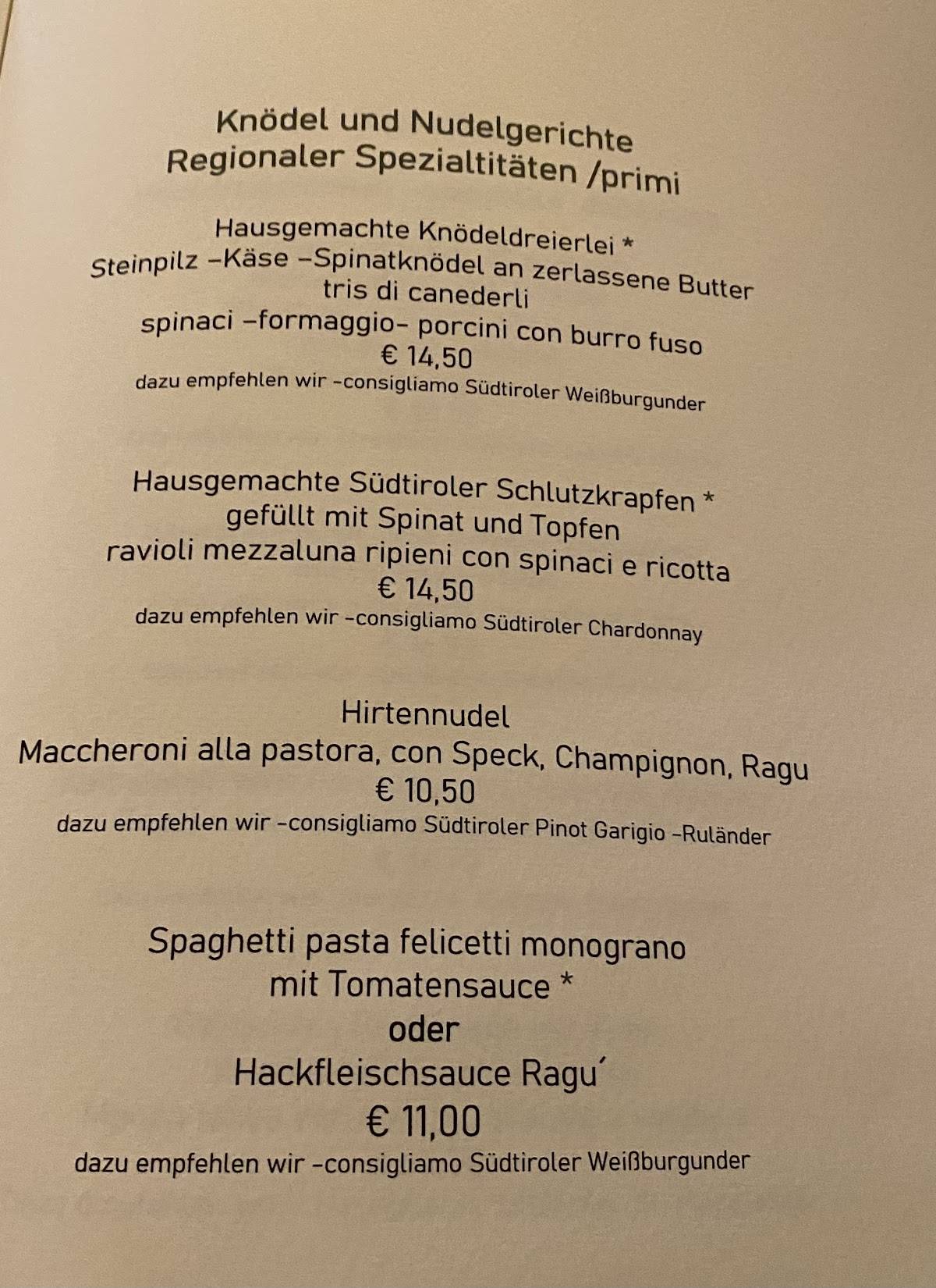 Speisekarte von Paulser Hof restaurant, Sankt Pauls, Unterrainer Straße