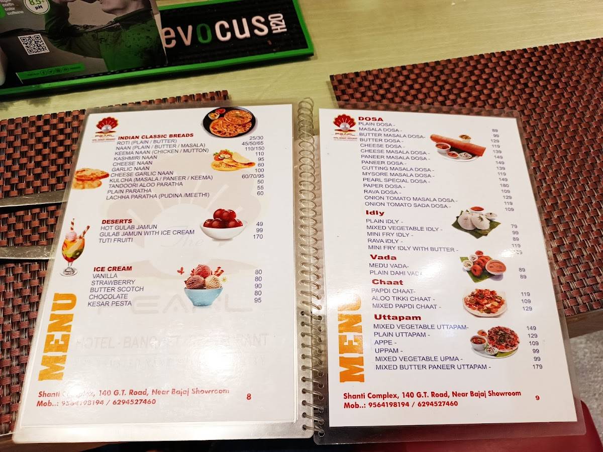 Pearl Restaurant menu