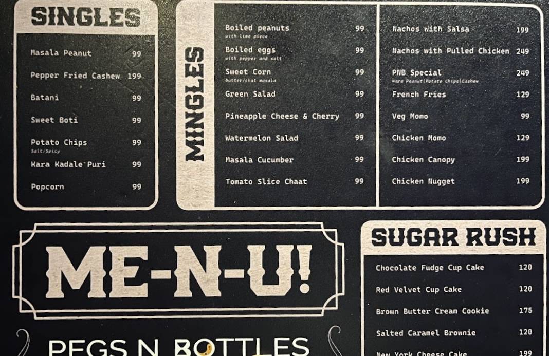 Pegs N Bottles - The Standing bar menu