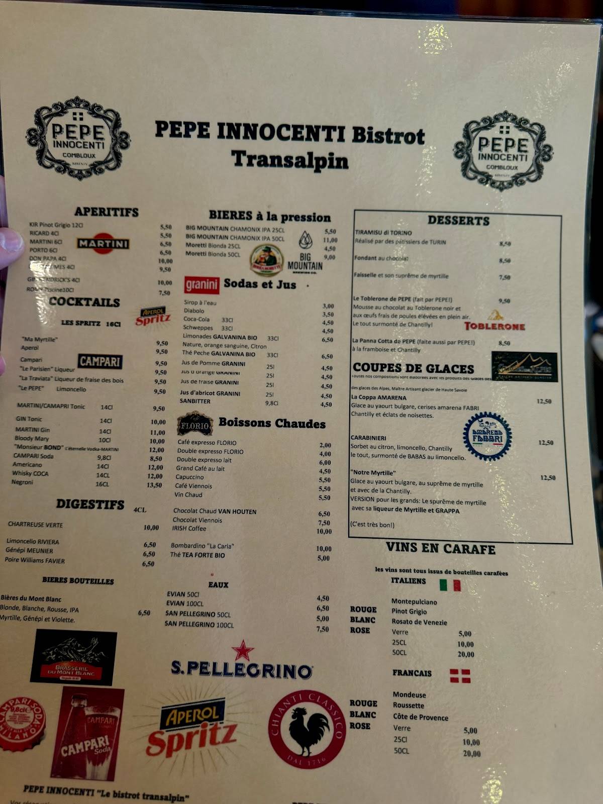 Menu de Pepe Innocenti