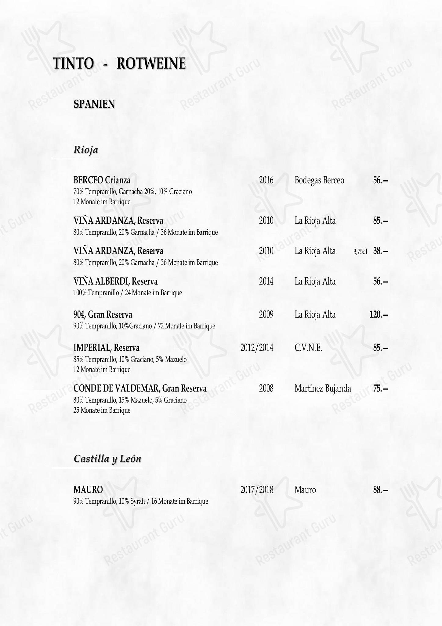 Menu per Giannino ristorante