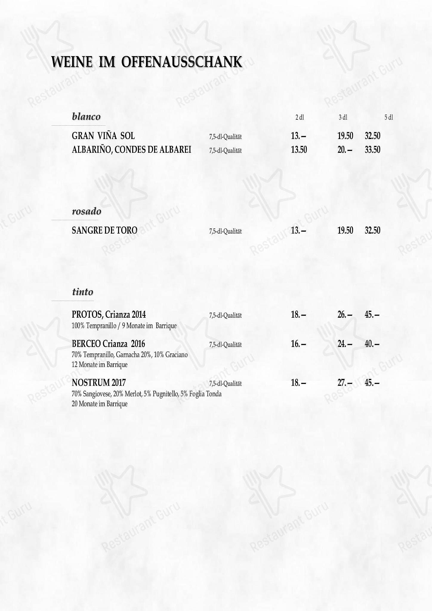 Menu di Giannino - piatti e bevande
