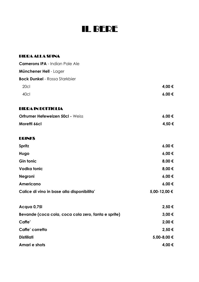 Menu di Perdavvero - Urban Kitchen Lab 