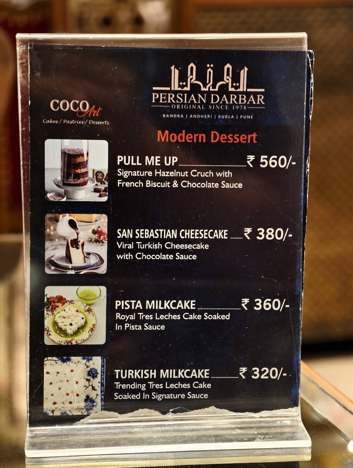 Persian Darbar menu