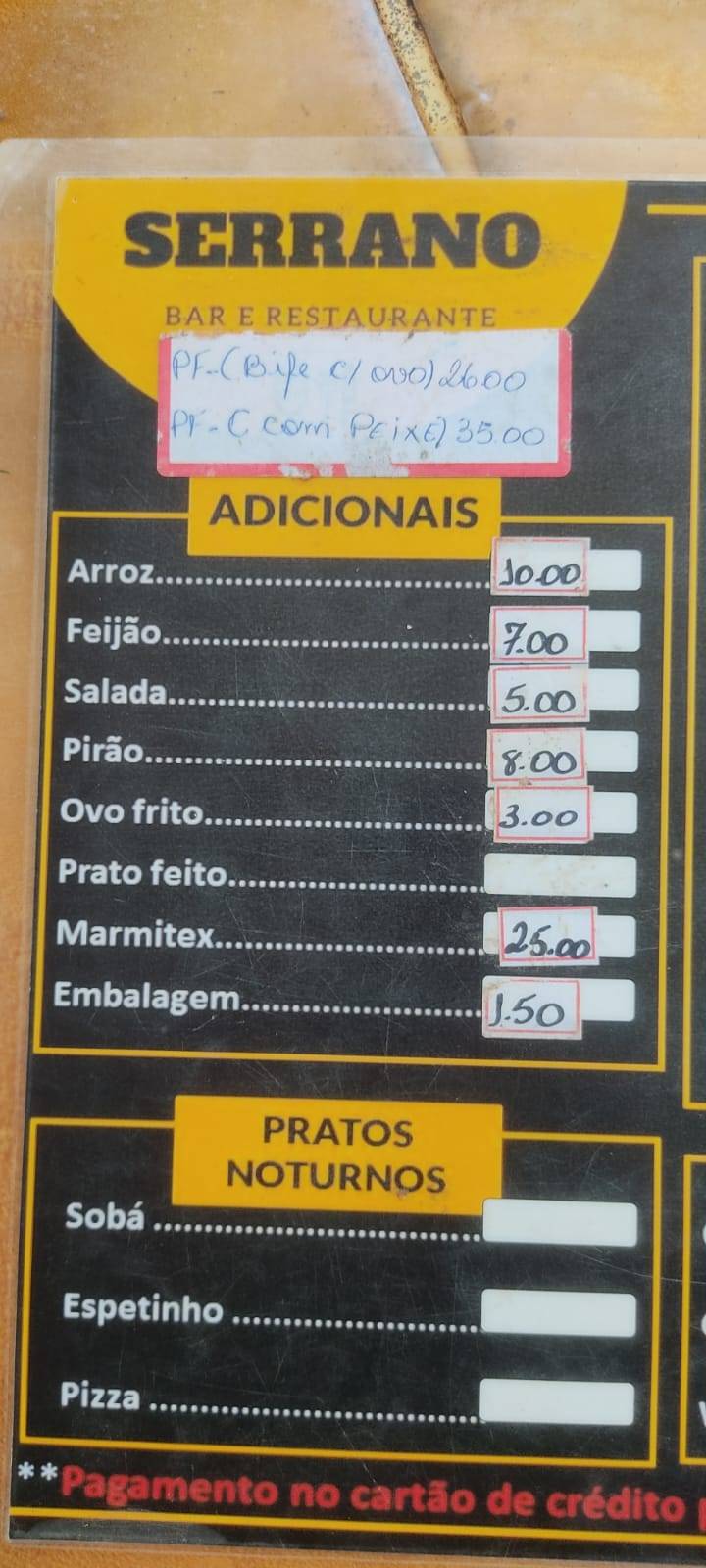 Pesqueiro, Pousada e Restaurante Serrano (Bar da Dona Sebastiana) cardápio