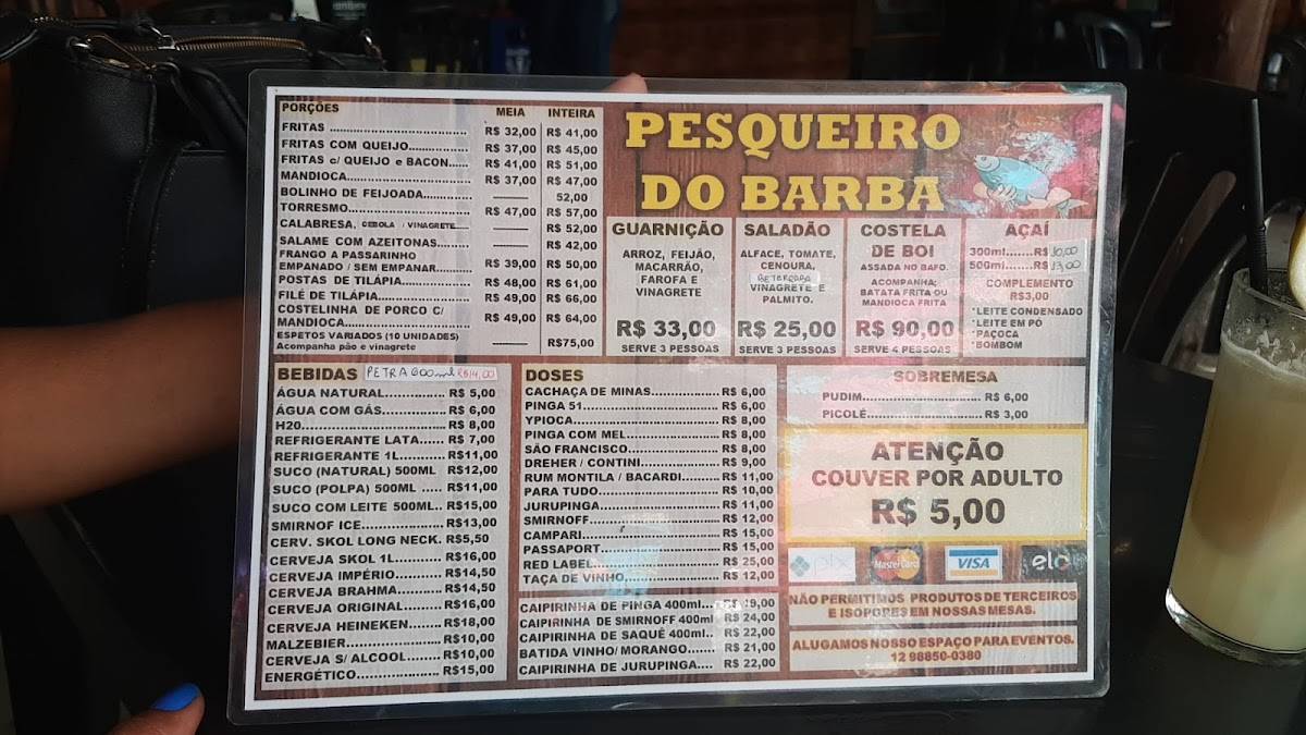 Pesqueiro do Barba cardápio
