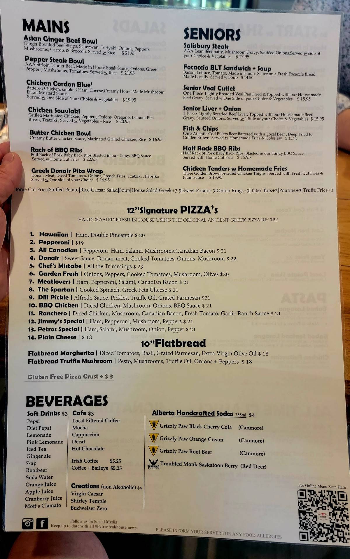 Menu at Petros pizza + steakhouse, Innisfail