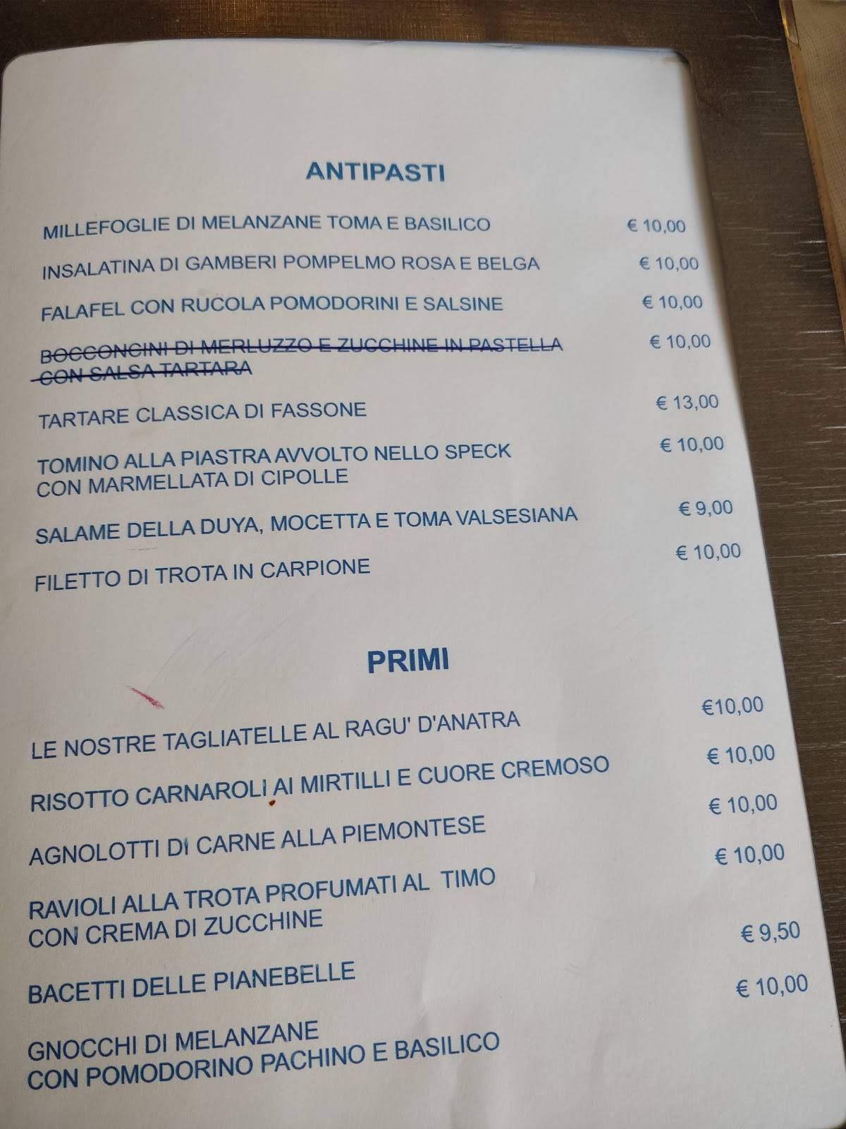 Menu di Ristorante Pianebelle 